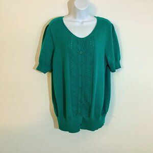 Short Sleeve Button Cardigan Knit 16W Liz & Me Green Color Dressy